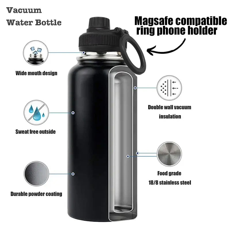 MagSafe 32oz 1000ML Insulated Bottle with Rotating Phone Holder Water Bottle Thermal Water Cup