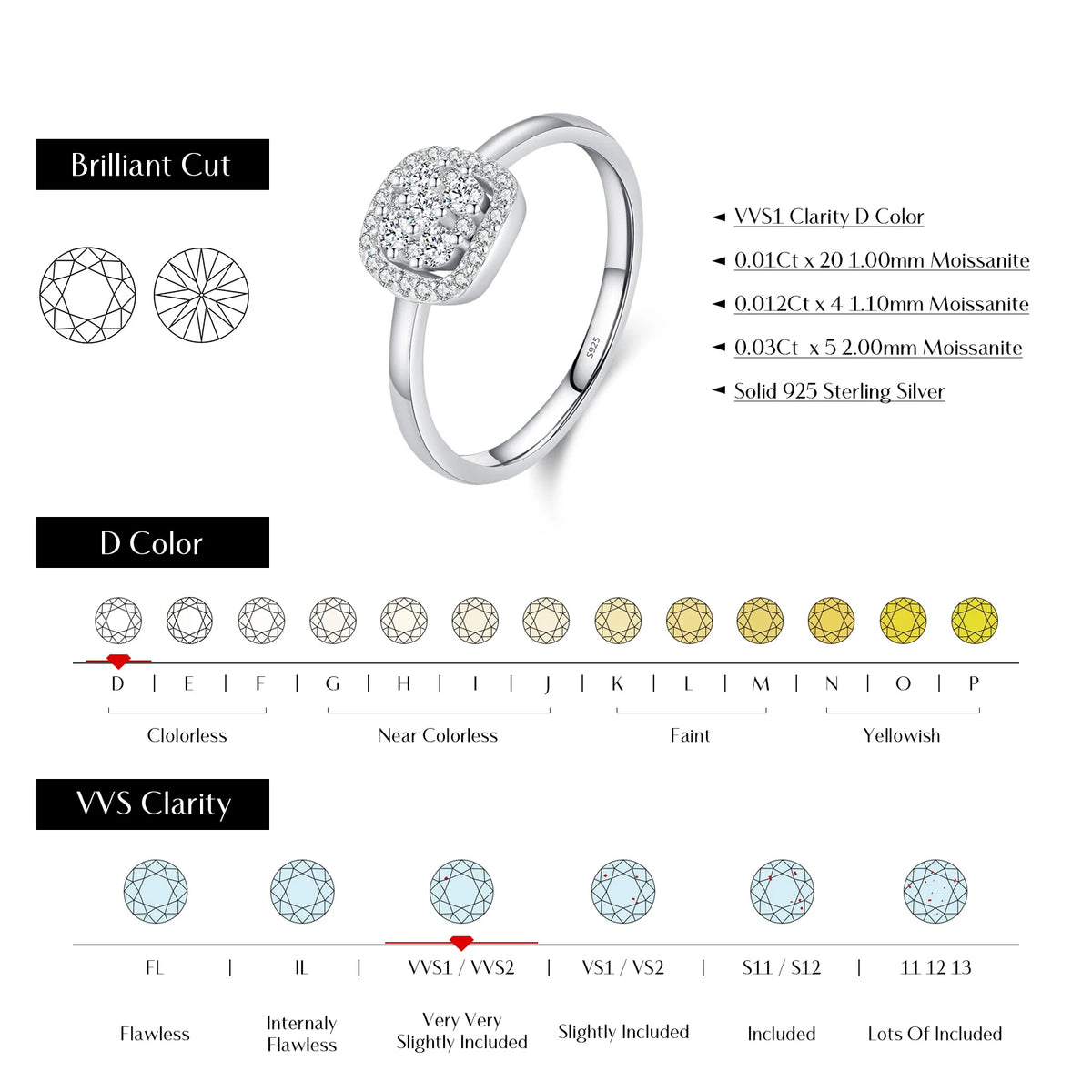 MODIAN Sparkling Color Ring for Women Fine Jewelry