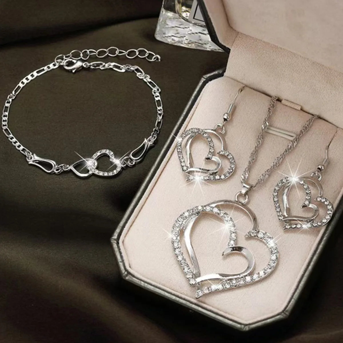 Ladies' Fashion Love Wrapped Necklace, Earrings, Bracelet